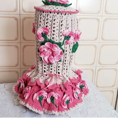 Capa Liquidificador em Crochê - Flores Rosa Mesclado - artesanato de Mari Crochê feito com carinho!