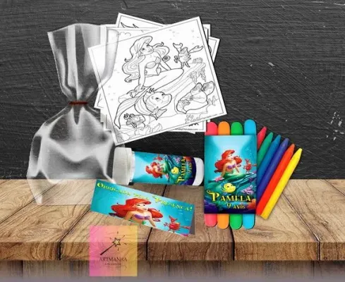 Kit Massinha + Giz + Bolha Pequena Sereia Personalizado - artesanato de Artmanha Lembrancinhas