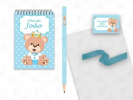 Bloquinho com Lápis Ursinho Principe Personalizado - artesanato de creativitybynina