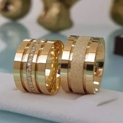 Alianças de Ouro 18k 10mm 10grs Casamento + Anel Solitário - artesanato de TM JOIAS