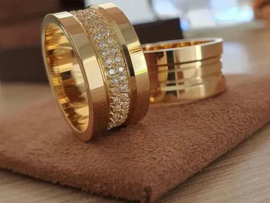 Par Alianças Italiana Moeda Antiga 10mm + Anel Solitário - artesanato de TM JOIAS