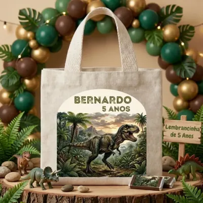 Lembrancinha Mini Ecobag Personalizada 20x20cm Dinossauro Dino Festa Infantil - artesanato de Limão e Amora Festas