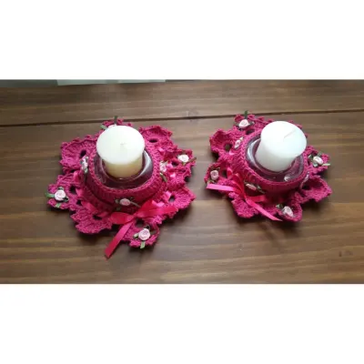Par de Porta Velas em Crochê Magenta - artesanato de Mari Crochê feito com carinho!