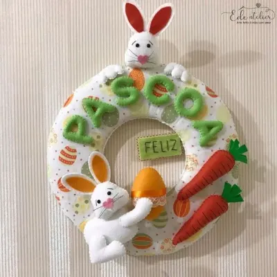 Guirlanda de Páscoa em Feltro 35cm - artesanato de edeatelier