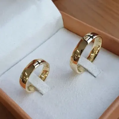 Par Alianças de Noivado Moeda Antiga 4mm + Anel Solitário - artesanato de TM JOIAS