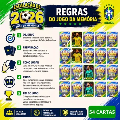 Jogo Da Memória Escalação Brasil 2026 Com 26 Jogadores E Técnico JD Arte - artesanato de JD Arte