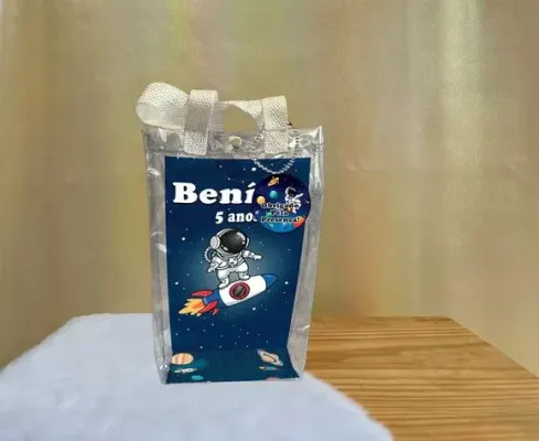 Sacola Transparente Astronauta Personalizado - artesanato de Artmanha Lembrancinhas