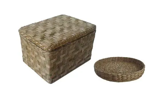 Kit 2 Caixas 60x25x30 e 1 Bandeja 27x4 Taboa Natural - artesanato de Mundo Urbano