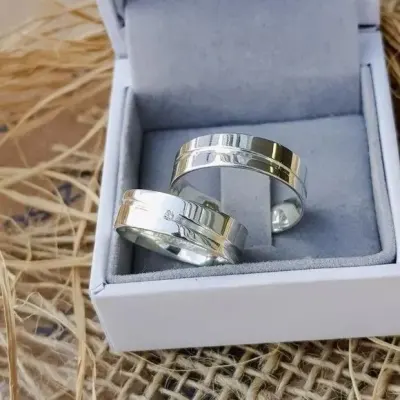 Par Alianças Prata 950 Namoro 6mm + Anel Compromisso - artesanato de TM JOIAS