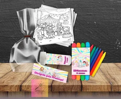 Kit Massinha + Giz + Bolha Circo Rosa Personalizado - artesanato de Artmanha Lembrancinhas