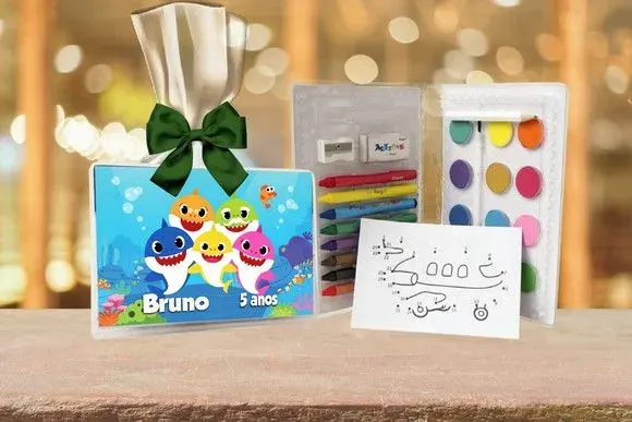 Estojo de Pintura Baby Shark Personalizado - artesanato de Artmanha Lembrancinhas