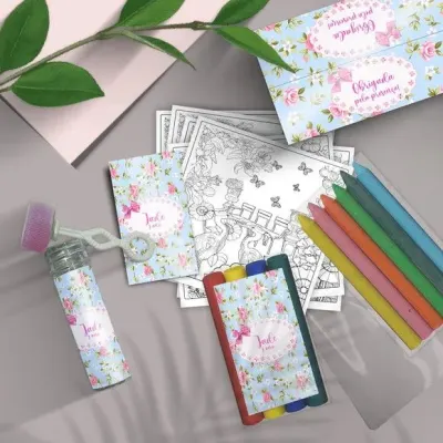 Kit Massinha + Giz + Bolha - Jardim Encantado Personalizado - artesanato de Mi Papelaria Criativa