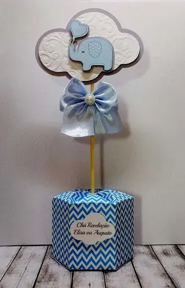 Centro de mesa chá elefantinho azul - artesanato de Fina Essência Papelaria Personalizada