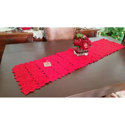 Caminho de Mesa em Crochê - Vermelho - artesanato de Mari Crochê feito com carinho!