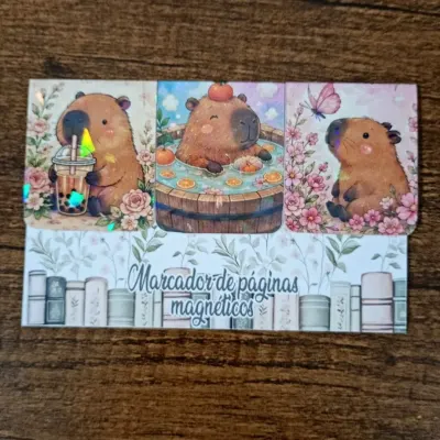Marcador de Página Magnético Trio 1 - "Capivaras" - artesanato de Emejhu Personalizados