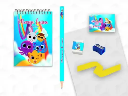 Bloquinho+ Borracha e Apontador Bolofofos Personalizada - artesanato de creativitybynina