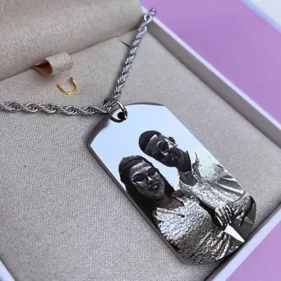 Colar Cordão Baiano Prata 3mm 60cm + Foto Gravação Retângula - artesanato de TM JOIAS