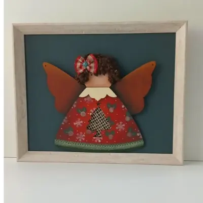 Quadro decorativo Anjinha Natal - artesanato de Flor Seca Casa e Ambiente