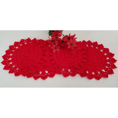 Jogo de Toalhinhas em Crochê Vermelho (20 cm)