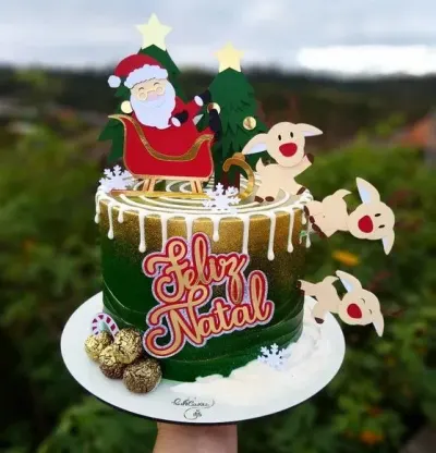 Topo de Bolo Natal Papai Noel Renas Camadas - artesanato de PAPCRIE