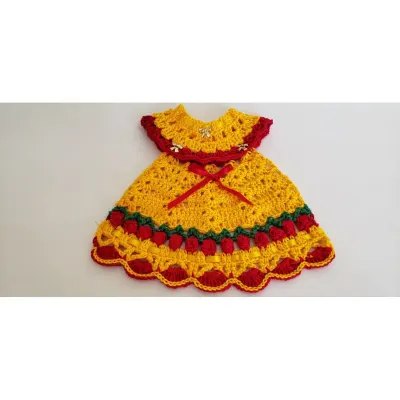 Puxador Forno Vestidinho Tulipas - artesanato de Mari Crochê feito com carinho!
