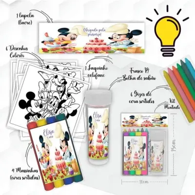 Kit Massinha + Giz + Bolha Minnie Confeiteira Personalizado - artesanato de Mi Papelaria Criativa