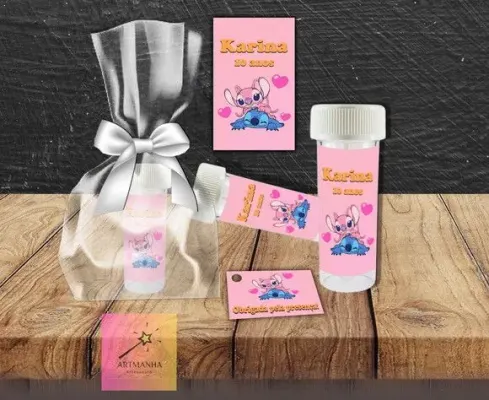 Bolha de Sabão Stitch e Angel Personalizada - artesanato de Artmanha Lembrancinhas