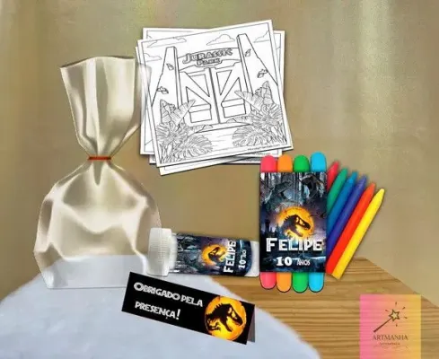 Kit Massinha + Giz + Bolha Jurassic Park Personalizado - artesanato de Artmanha Lembrancinhas
