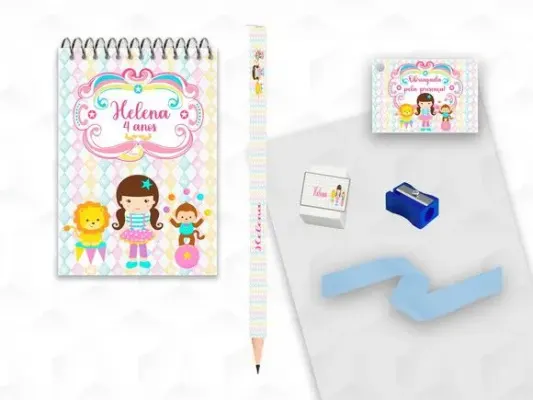 Bloquinho+ Borracha e Apontador Circo Personalizada - artesanato de creativitybynina