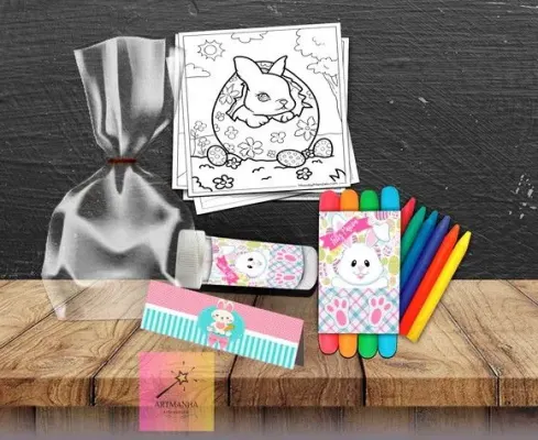 Kit Massinha + Giz + Bolha Pascoa Personalizado - artesanato de Artmanha Lembrancinhas