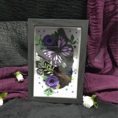 Shadowbox Metamorfose — Quadro 3D Borboleta e Rosas - artesanato de MadMoon Studio