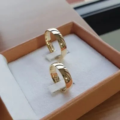 Par Alianças de Noivado Moeda Antiga 4mm + Anel Solitário - artesanato de TM JOIAS