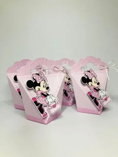 Caixa Coração Minnie Rosa - artesanato de Fina Essência Papelaria Personalizada