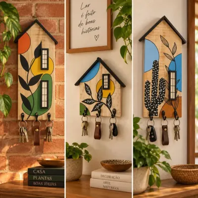 Porta-Chaves Casinha em Pinus – Coleção Natureza & Formas - artesanato de Crismosaico & madeiras
