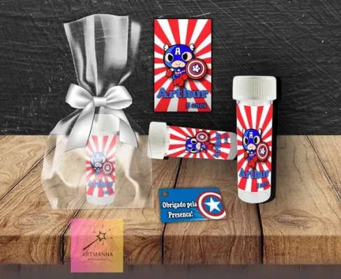 Bolha de Sabão Capitão America Personalizada - artesanato de Artmanha Lembrancinhas