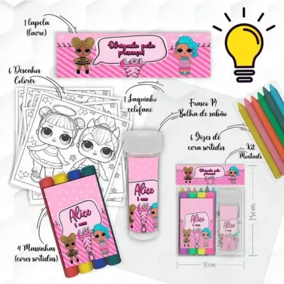 Kit Massinha + Giz + Bolha Lol Surprise Personalizado - artesanato de Mi Papelaria Criativa
