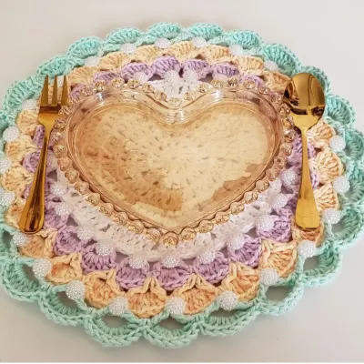 Sousplat em Crochê Chá ou Sobremesa Candy Colors (6 Peças) - artesanato de Mari Crochê feito com carinho!