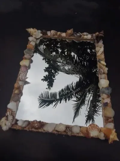 Espelho Decorado com Conchas do Mar Natural 45x30 Grande - artesanato de ilha arte mar