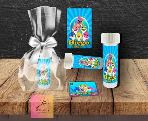 Bolha de Sabão Baby Shark Personalizada - artesanato de Artmanha Lembrancinhas