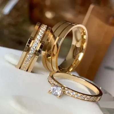 Alianças de Ouro 18k 6mm 6grs Casamento + Anel Solitário - artesanato de TM JOIAS