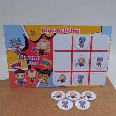 Lembrancinha jogo da velha personalizado tema Super Heróis cute marvel - artesanato de Ed  Silva Papelaria de Festa Infantil
