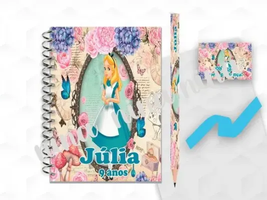 Bloquinho G+lapis Alice no País das Maravilhas Personalizado - artesanato de creativitybynina