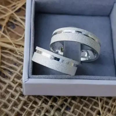 Par Alianças Prata 950 Namoro 6mm + Anel Compromisso - artesanato de TM JOIAS