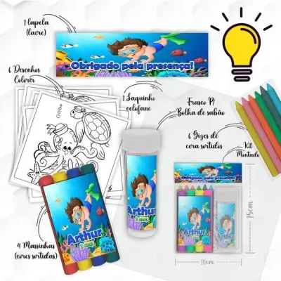 Kit Massinha + Giz + Bolha Fundo do Mar Personalizado - artesanato de Mi Papelaria Criativa