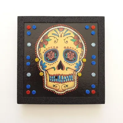 Quadro Caveira Mexicana 7 - artesanato de Estudio Bananeira