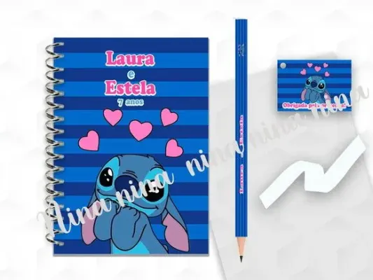 Bloquinho G+lapis Stitch Personalizado - artesanato de creativitybynina
