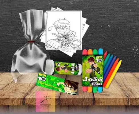Kit Massinha + Giz + Bolha Ben 10 Personalizado - artesanato de Artmanha Lembrancinhas