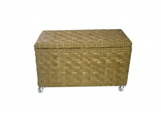 Taboa Cesto Caixote Natural C/ Tampa e Rodizios 57x30x32 - artesanato de Mundo Urbano