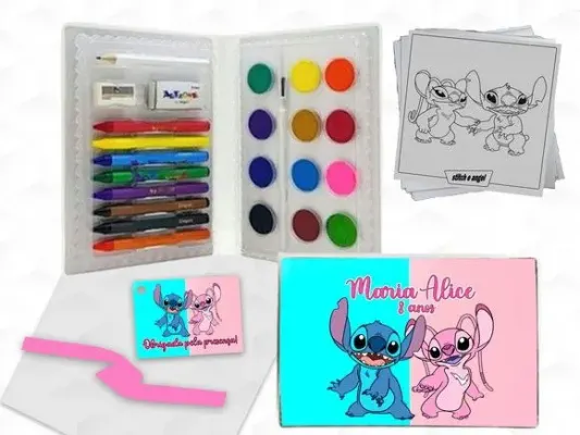 Estojo de Pintura Stitch e Angel Personalizado - artesanato de creativitybynina