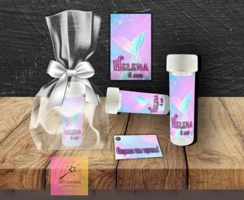 Bolha de Sabão Calda de Sereia Personalizada - artesanato de Artmanha Lembrancinhas